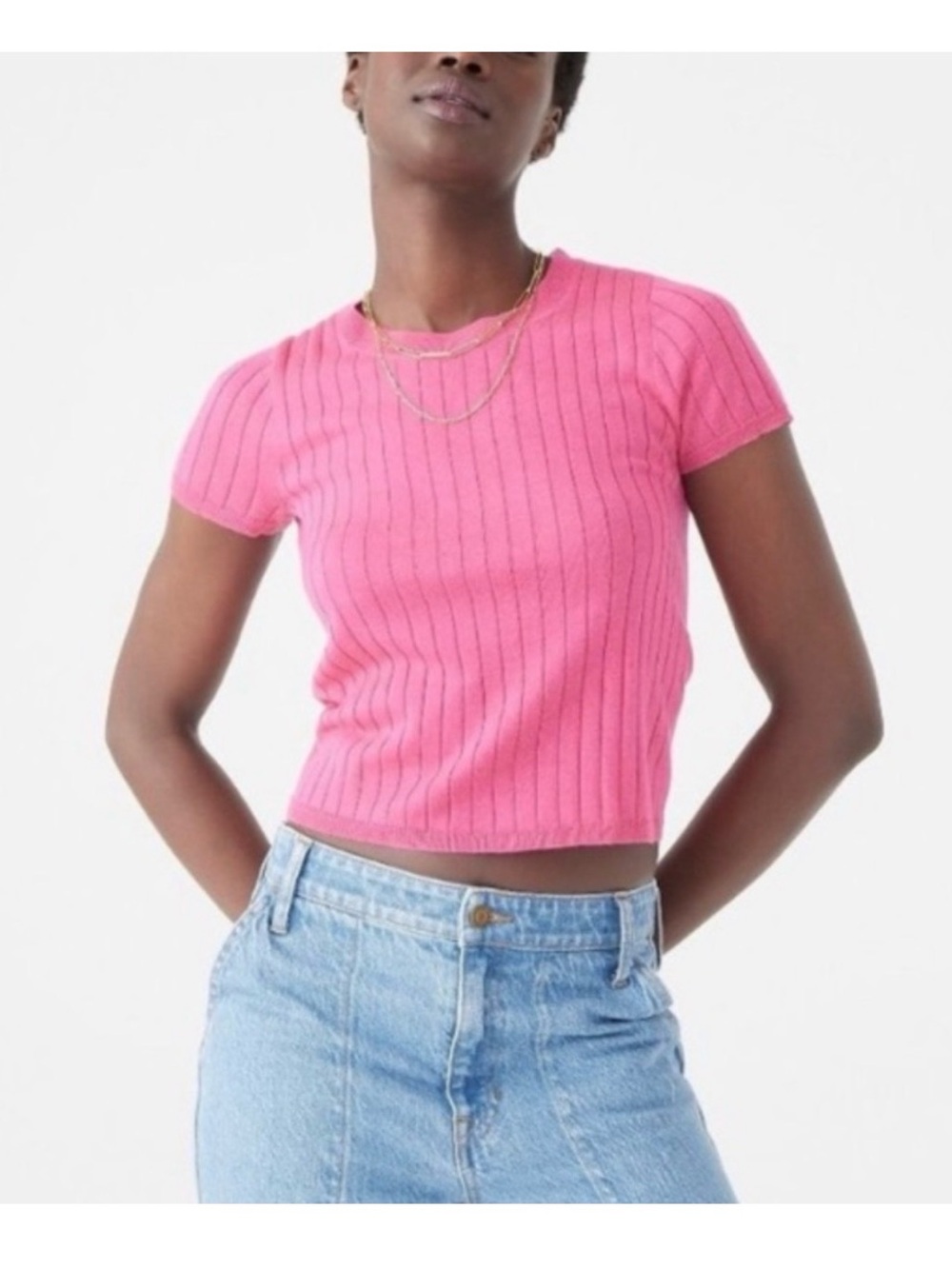 Women’s Pink Ribbed Short-Sleeve Top